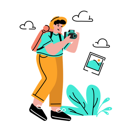 Man taking pictures while traveling  Illustration