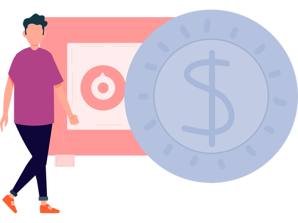 Man taking rental locker  Illustration