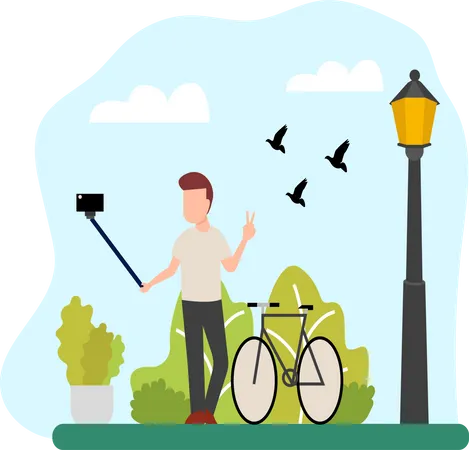 Man taking selfie in park  Illustration