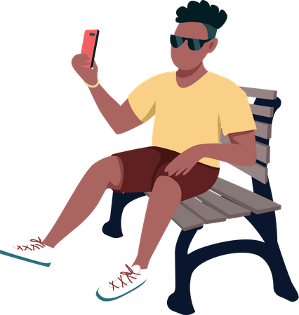 Man taking selfie while sitting on park bench  Illustration