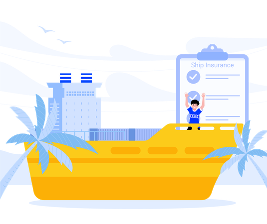 Man taking Ship Insurance  Illustration