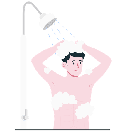 Man Taking  Shower  Illustration
