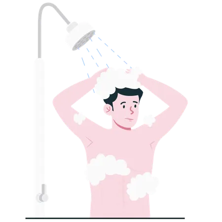 Man Taking  Shower  Illustration