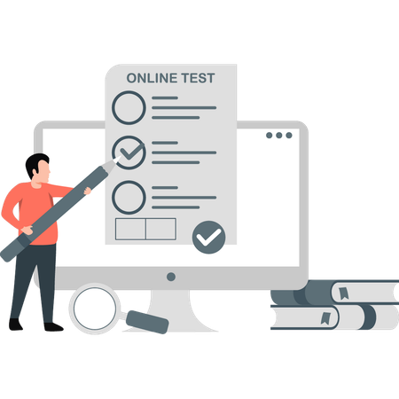 Man taking test online  Illustration