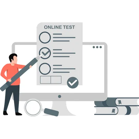 Man taking test online  Illustration