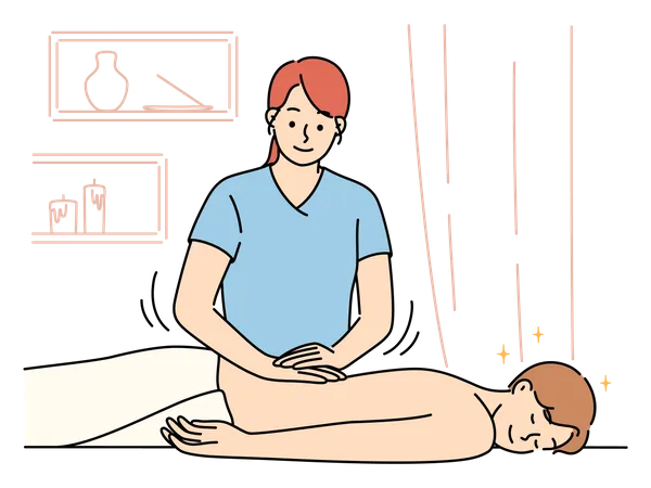 Man taking Traditional acupuncture therapy on back Illustration