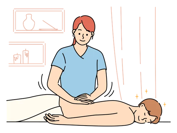 Man taking Traditional acupuncture therapy on back  Illustration