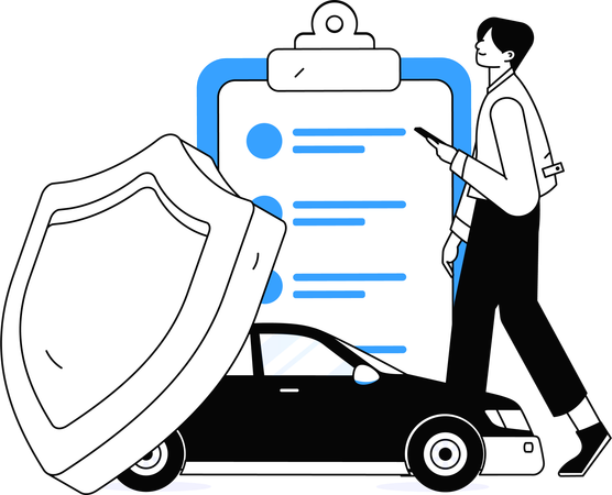 Man taking vehicle protection contract for any damage  Illustration