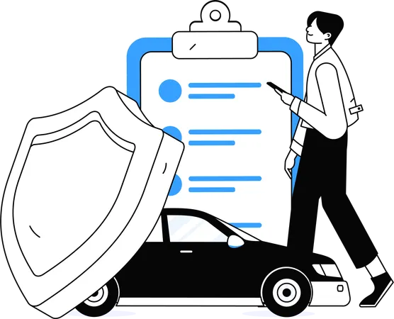 Man taking vehicle protection contract for any damage  Illustration