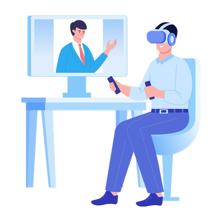 Man taking virtual interview  Illustration