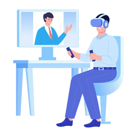 Man taking virtual interview  Illustration
