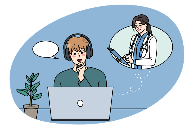 Man talk on video call with doctor  Illustration