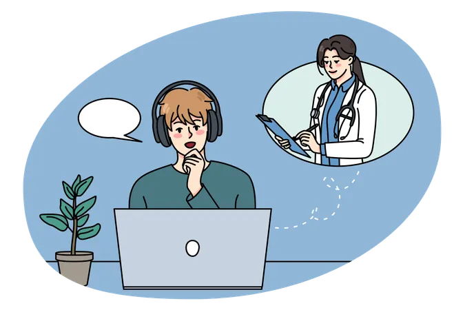 Man talk on video call with doctor  Illustration