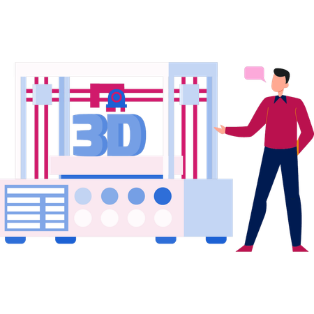 Man talking about 3d printer machine  Illustration