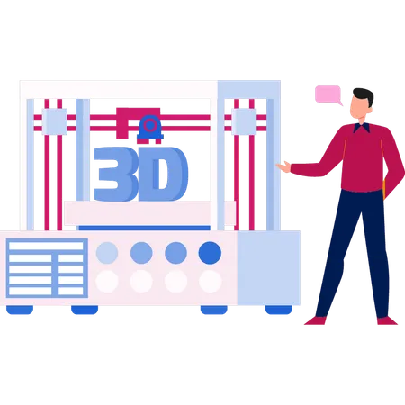 Man talking about 3d printer machine  Illustration