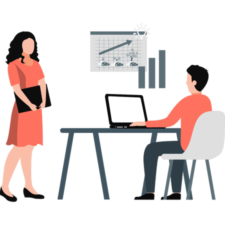 Man talking about business graph to girl  Illustration