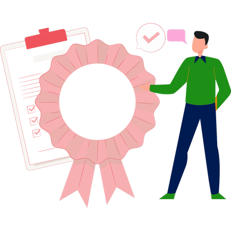 Man  talking about certificate batch  Illustration