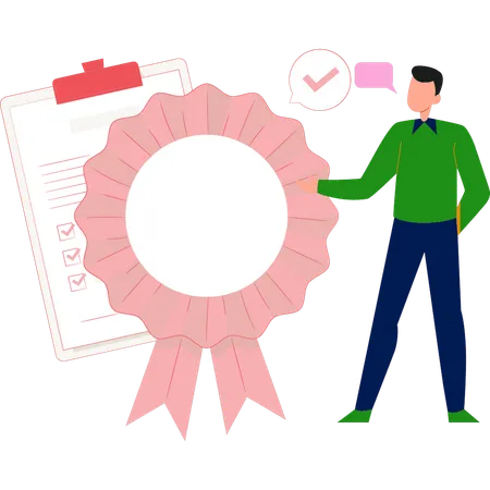 Man  talking about certificate batch  Illustration