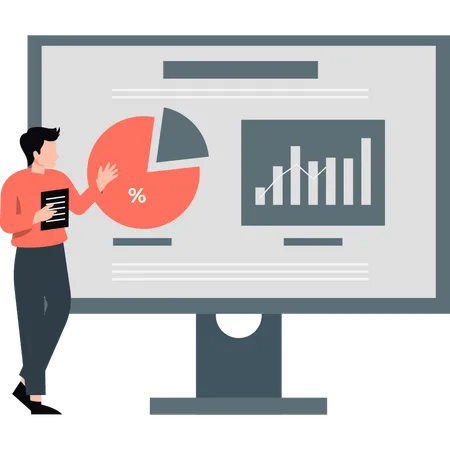 Man talking about chart graph on monitor  Illustration