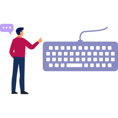 Man talking about computer keyboard  Illustration