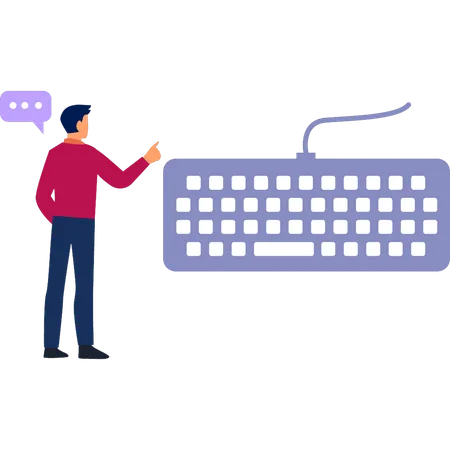 Man talking about computer keyboard  Illustration