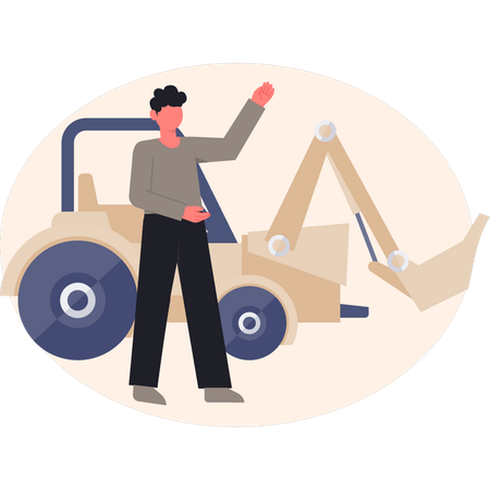 Man  talking about construction machine  Illustration