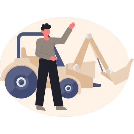 Man  talking about construction machine  Illustration