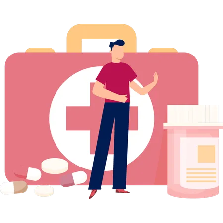 The Boy Is Talking About First Aid Kit Medicine Illustration