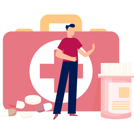 Man Talking About First Aid Kit Medicine  Illustration