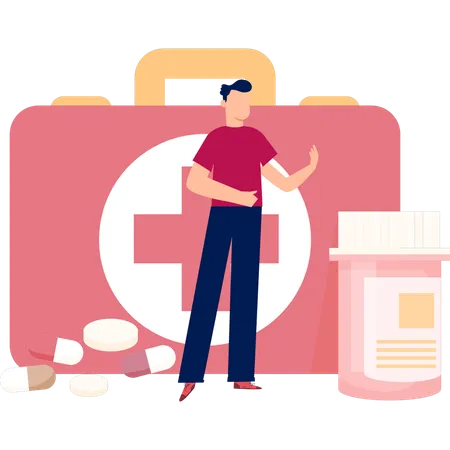 Man Talking About First Aid Kit Medicine  Illustration