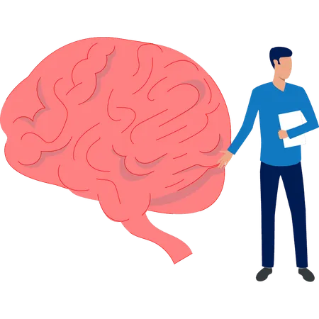 인간의 뇌에 대해 이야기하는 남자  일러스트레이션
