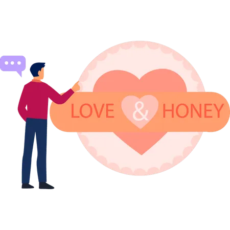 Man talking about love and honey heart  Illustration