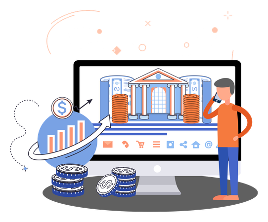 Man talking about online banking  Illustration
