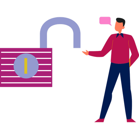 Man talking about open lock protection  Illustration