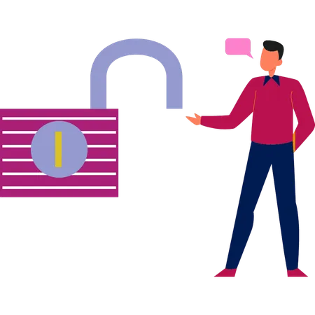 Man talking about open lock protection  Illustration