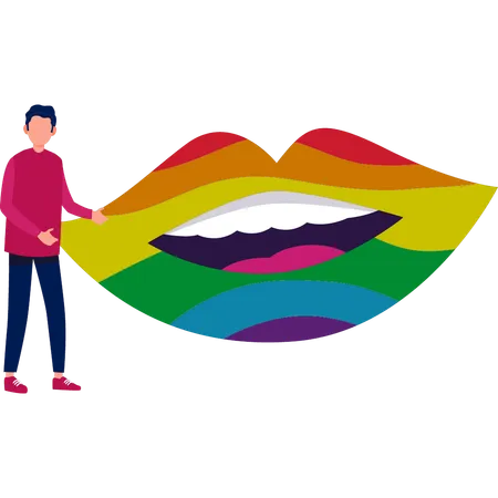 Man talking about rainbow color in lips  Illustration