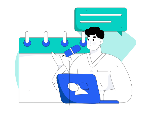 Man talking about review schedule  Illustration