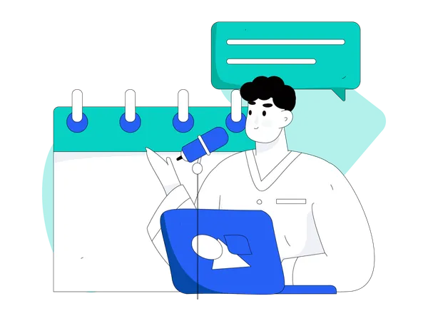 Man talking about review schedule  Illustration