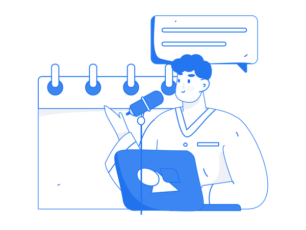 Man talking about review schedule  イラスト