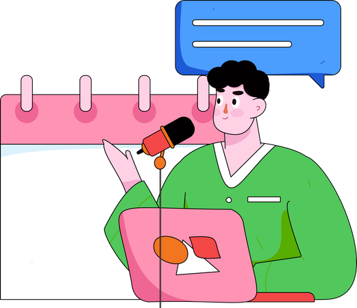 レビュースケジュールについて話している男性  イラスト