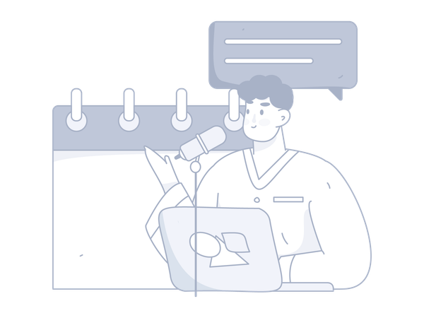 Man talking about review schedule  Illustration