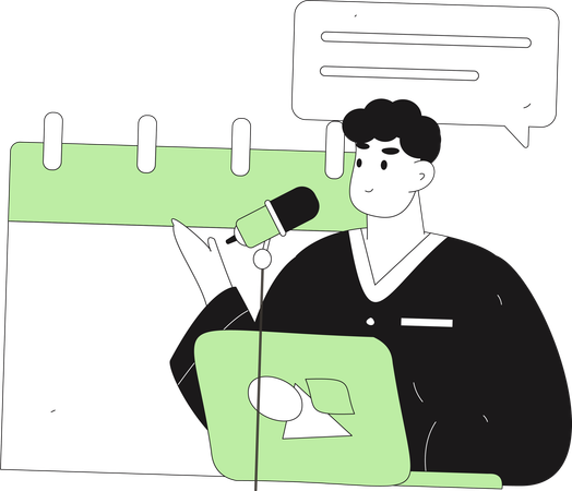 Man talking about review schedule  Illustration