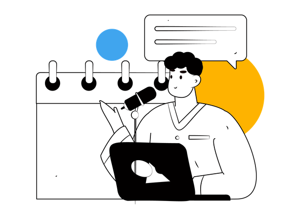 Man talking about review schedule  Illustration