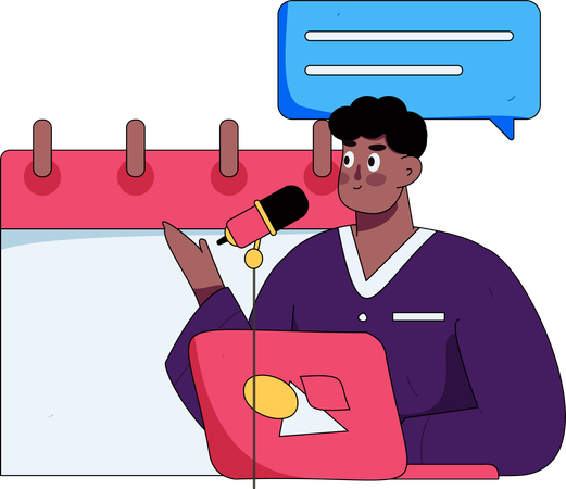 Man talking about review schedule  Illustration