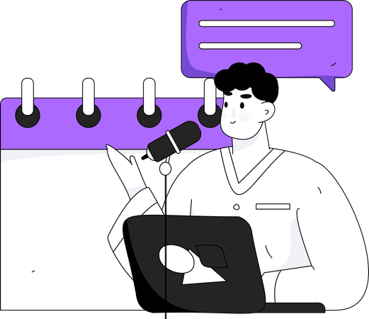 Man talking about review schedule  Illustration