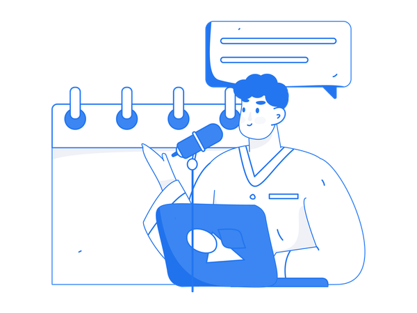 Man talking about review schedule  Illustration