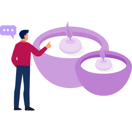 Man talking about spa candle  Illustration