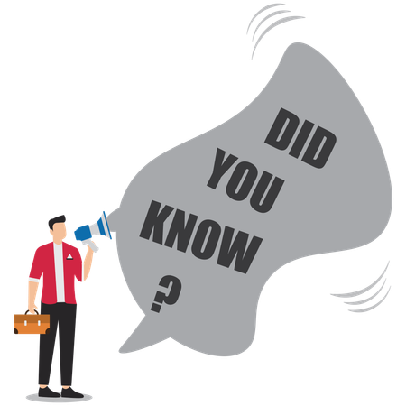 Man talking on lightbulb megaphone on did you know speech bubble  Illustration