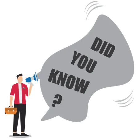 Man talking on lightbulb megaphone on did you know speech bubble  Illustration