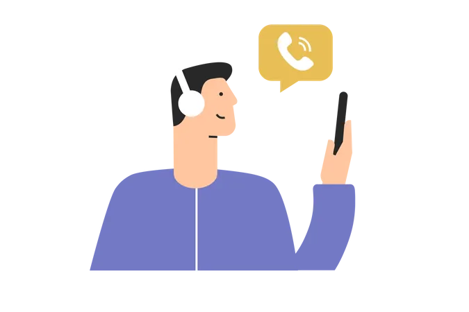 Young Man Is On The Phone With Headphones On Vector Illustration Made In Flat Designer On Transparent Layer Illustration